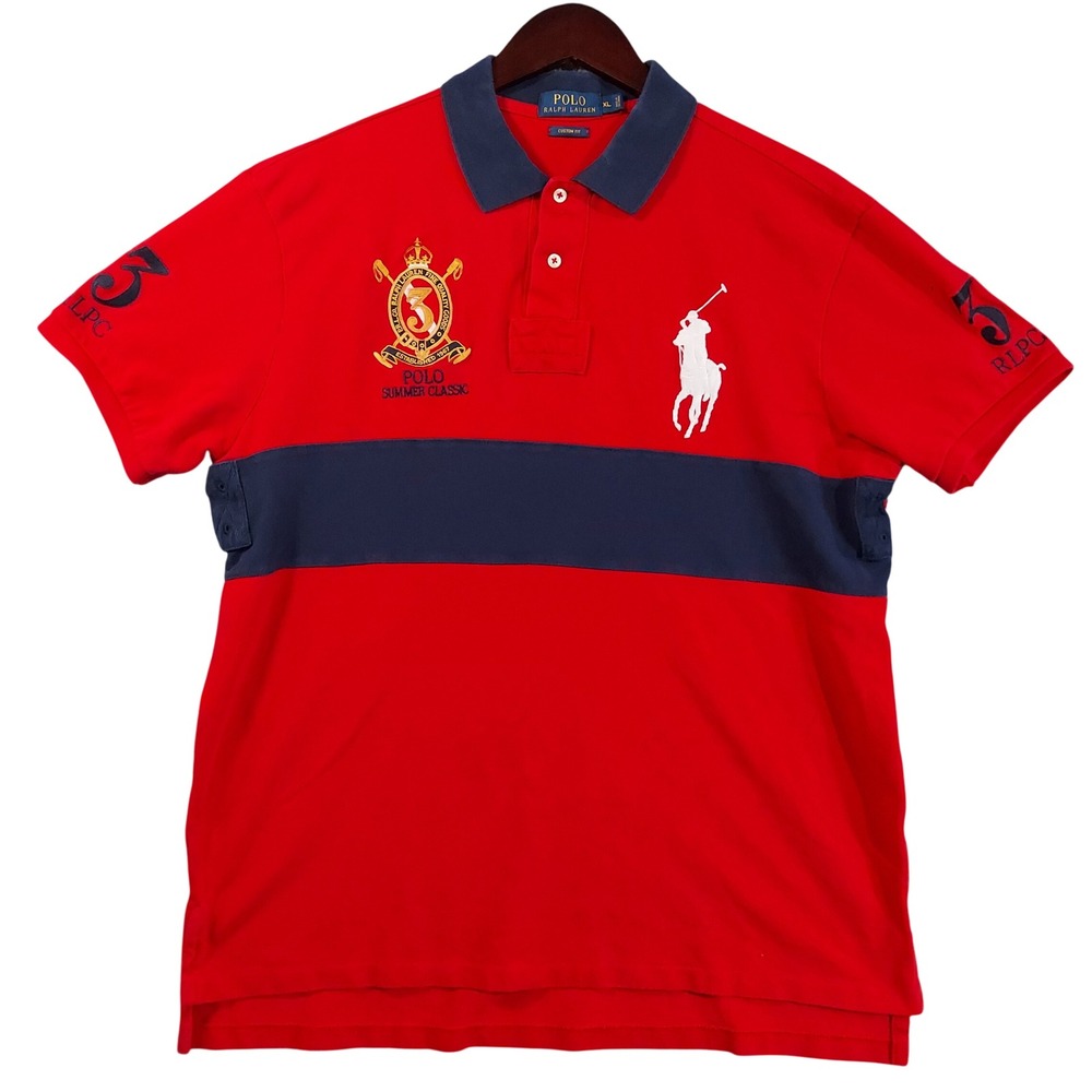 Polo Ralph Lauren Polo Shirt Mens XL Red Navy Big Pony Classic Crest Rugby